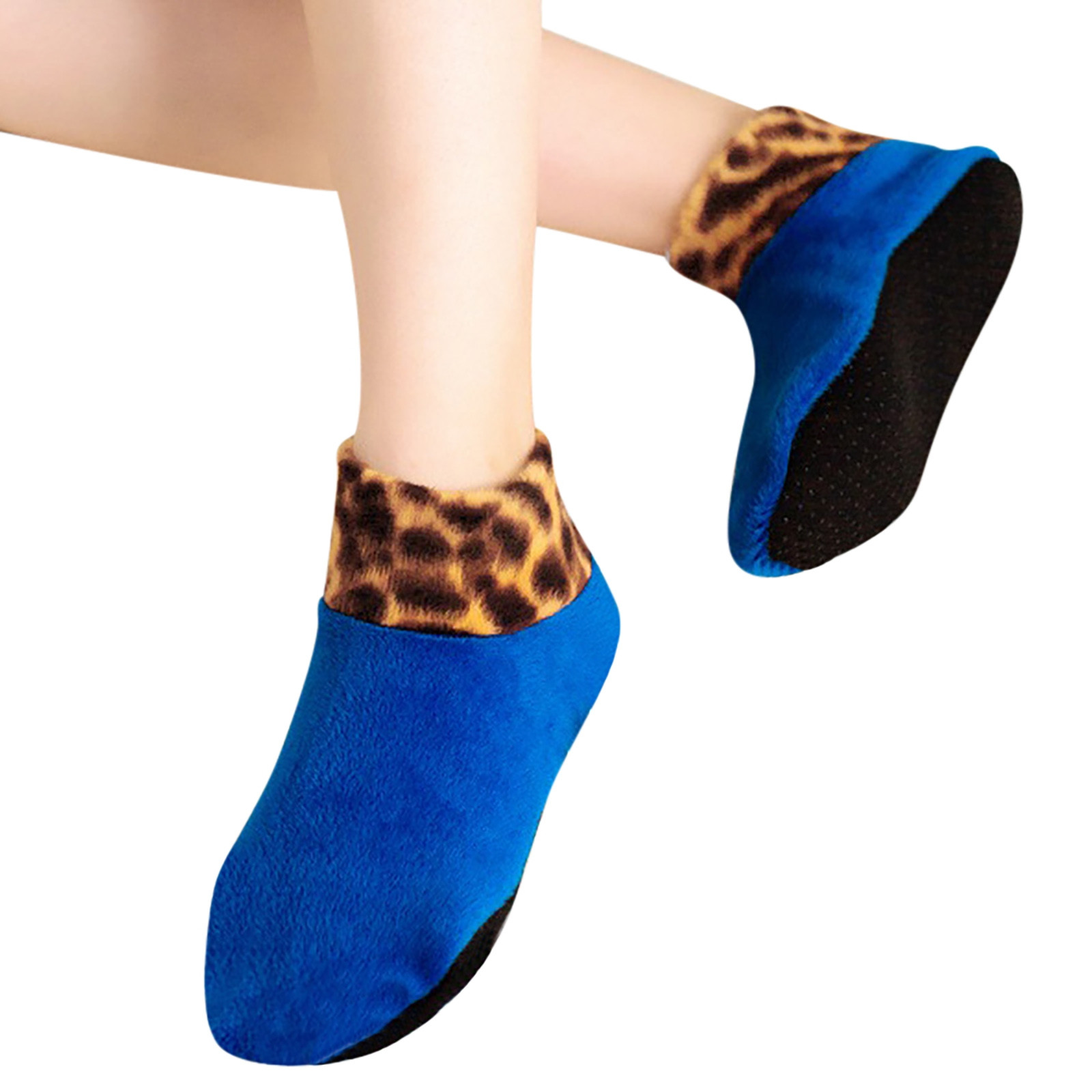Hpapadks Girls Socks Winter Warm Lined Leopard Bed Non Indoor Thermal Socks Blue 0-12 Months